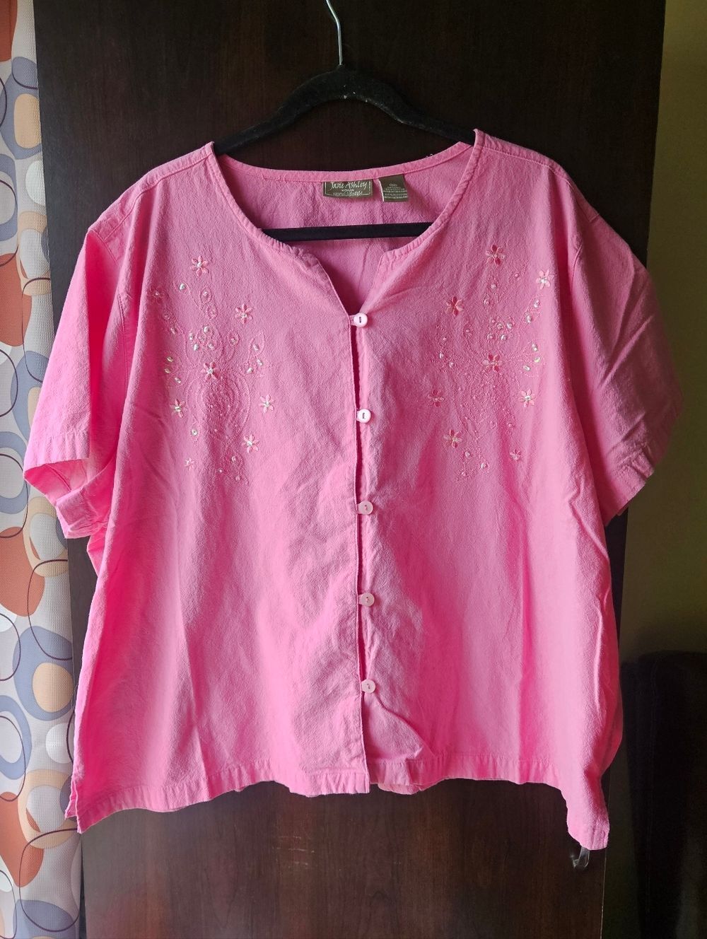 Vintage Jane Ashley Embroidered Button-Front Women’s Top - Pink Size 3X